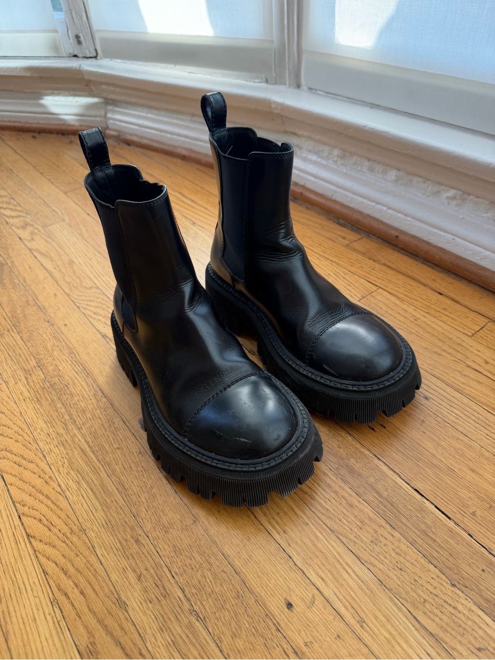 Balenciaga Black Leather Tractor Combat Chelsea Boots - women’s 37 / 7
